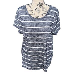 Market & Spruce Women’s Hi-Lo Tunic Knit Blue and White Striped Top Size Large